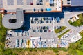 Big shopping mall of household goods with a lot of parking space, aerial view Royalty Free Stock Photo