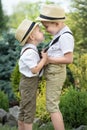 Children play, two brothers.The big showdown with young boys.