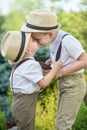 The big showdown with young boys.Children play, two brothers.