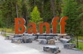 Big sign of Banff at the entrance of Banff city in Canada