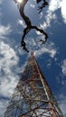 Big signal tower with sky