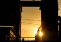 Big silhouette of several factory buldings on the sunset Royalty Free Stock Photo