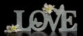 Big silver letters LOVE on black background
