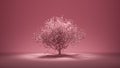 Big single tree with leaf in monochrome single color background, 3d rendering