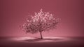 Big single tree with leaf in monochrome single color background, 3d rendering