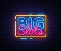 Big Slots sign vector design template. Casino neon logo, light banner design element colorful modern design trend, night Royalty Free Stock Photo