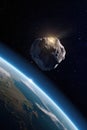 Big and small asteroids near planet Earth. Potentially hazardous asteroids (PHAs). Asteroids in outer space near Royalty Free Stock Photo