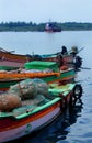 Big and small boats parked in the karaikal beach.