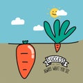 Big and small carrot and word success is not always what you see cartoon illustration, Business concept