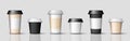 Big and small coffee cups isolated on transparent background