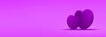 Big and Small Hearts Together Banner. Beautiful Two Heart 3D Shape in Purple Horizontal Background