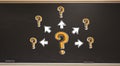 Big and small question marks with arrows on a blackboard Royalty Free Stock Photo
