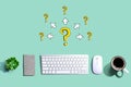 Big and small question marks with arrows with a computer keyboard Royalty Free Stock Photo