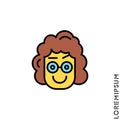 Big Smile contented smile with raised eyebrow yellow Emoticon girl, woman Icon Vector Illustration. Style. Laughing, emotion icon.