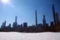 Big snowballs in a winter landscape in Central Park