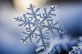 Big snowflake close-up, winter, snowdrifts and New Year\'s symbol, AI Generated