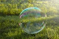 Big soap bubble flying in the air Royalty Free Stock Photo