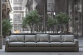 Big sofa on city street. Soft comfortable couch in middle of street. Concept of place of rest. Generative AI.