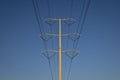 A big solo power line and pole in the blue sky Royalty Free Stock Photo