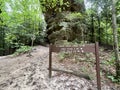 Trail sign for slave falls charit lodge under the North Arch of twin arches