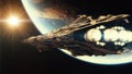 Big space ship in orbit above planet earth in 4k