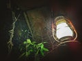 A big spider web and a lantern Royalty Free Stock Photo