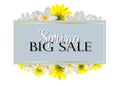 Big spring sale. Horizontal banner for advertising. Floral decoration