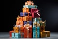 Big stack of colorful Christmas presents capturing the magic of the holiday season Royalty Free Stock Photo