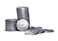 Big stack of Dash coins isolated on white. Dash coin growth concept.