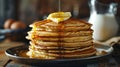 Big stack of homemade crepes or thin crepes with butter in rustic style Royalty Free Stock Photo