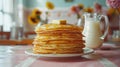 Big stack of homemade crepes or thin crepes with butter in rustic style Royalty Free Stock Photo