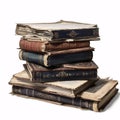 big stack of old books isolated on a white background. Royalty Free Stock Photo