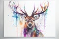 Big Stag male deer buck antlers watercolor