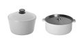 Big stainless steel saucepans isolated