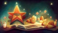 a big star in a fairytale scene, children book illustration - cover, ai generated image