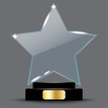 Big star glass trophy. Gray background. Bright design. Sport time. Winner concept. Vector illustration. Stock image.