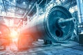 Big steel cylinder tube or pipe as abstract Industrial background. Metalworking factory. Heavy industry concept Royalty Free Stock Photo