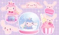Big sticker set cute cartoon pink bunny with cupcake