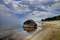 Big stone on Baltic sea coast Royalty Free Stock Photo