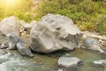 Big Stone. Mountain Rapid River in Italy. Sicily Island, Italy, Alcantara Gorge