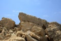 Big stones and pumice against the background of the sky