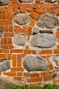 Big stones in red brick wall. Architecture closeup Royalty Free Stock Photo