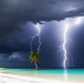 Big storm hits the sea. Lightning strikes the sea. Royalty Free Stock Photo