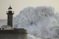 Big stormy breaking sea wave at sunset Royalty Free Stock Photo