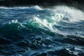 Big stormy ocean wave. Blue water background Royalty Free Stock Photo