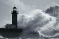 Big stormy wave over lighthouse Royalty Free Stock Photo