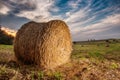 Big straw ball on the field Royalty Free Stock Photo