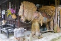 Big straw horse with a traditional hat in Tsumago, Japan