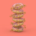 Big Strawberry Pink Glazed Donut with Color Sprinkles. 3d Rendering