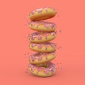 Big Strawberry Pink Glazed Donut with Color Sprinkles. 3d Rendering